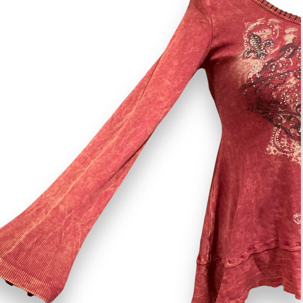Vocal Maroon Rhinestone Ribbed Tunic Sz Small - Picture 11 of 16